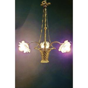 Bronze Basket Chandelier With 3 Light Points.
