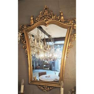 Miroir de courtoisie vintage Art Nouveau avec cadre en fer doré, Italie 1920