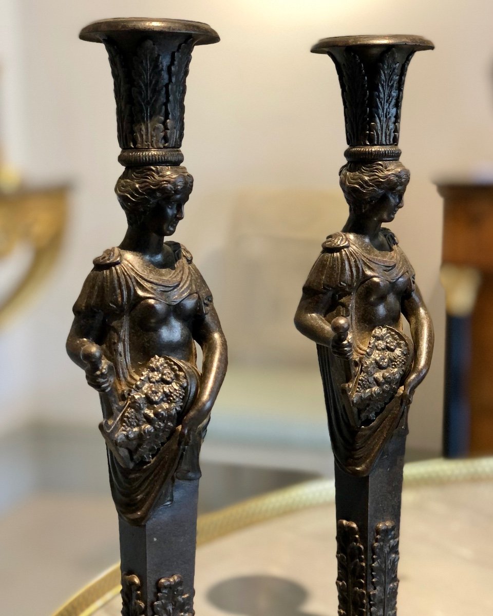 Rare Pair Of Wrought Iron Table Candlesticks Attributed To Karl Friedrich Schinkel-photo-2