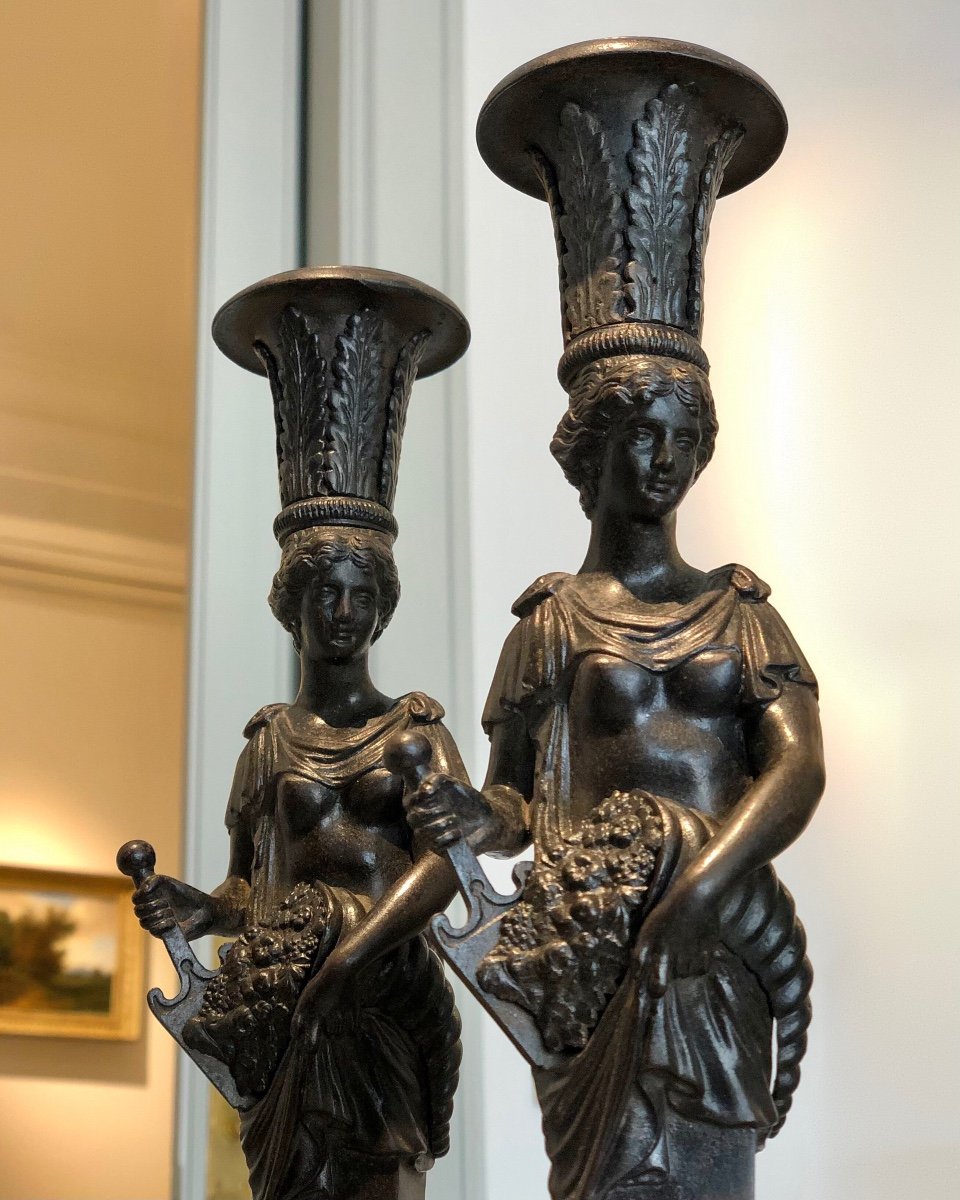 Rare Pair Of Wrought Iron Table Candlesticks Attributed To Karl Friedrich Schinkel-photo-3