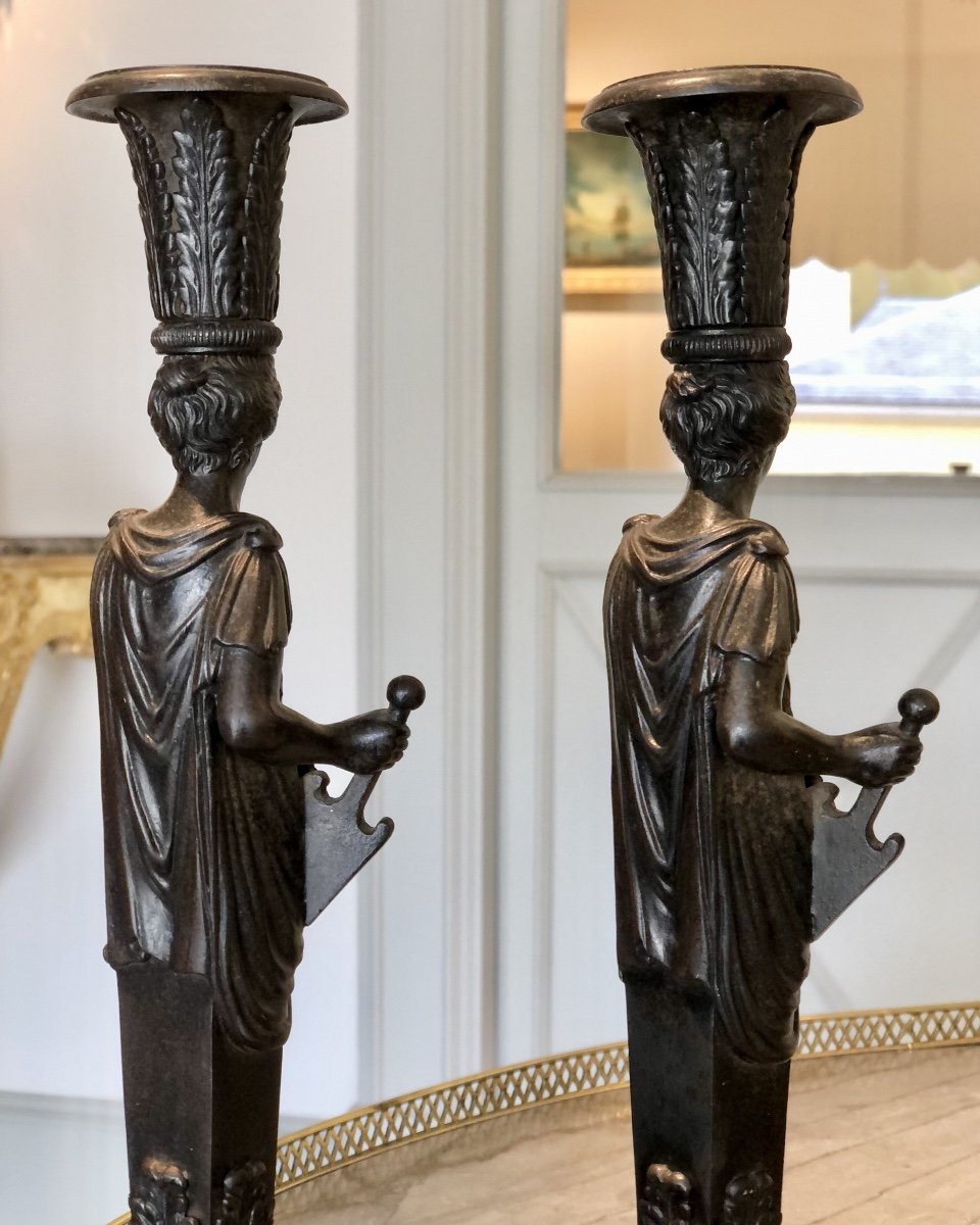 Rare Pair Of Wrought Iron Table Candlesticks Attributed To Karl Friedrich Schinkel-photo-4