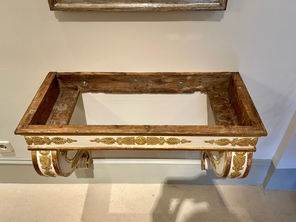 Console Empire Italienne, Bois Doré Et Plateau En Marbre. 19ème Siècle.-photo-4