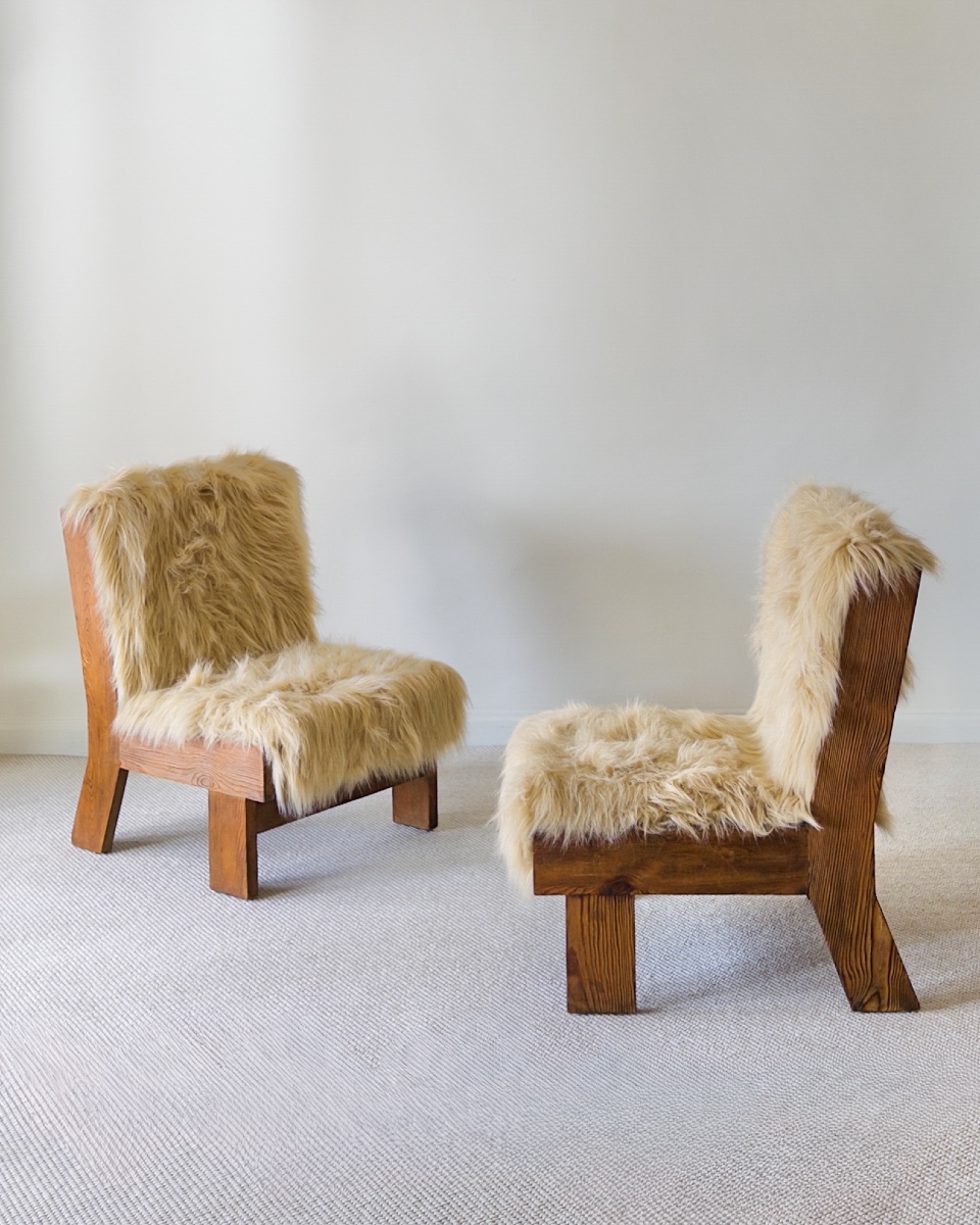 Pair Of Brutalist Slipper Chairs-photo-2