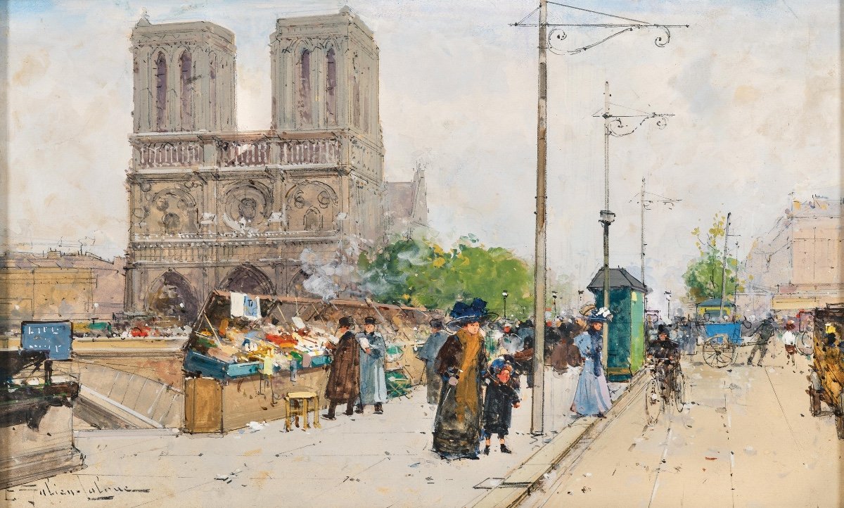 Eugène Galien-laloue *paris 1854–1941- Signed E. Galien-laloue "notre Dame De Paris"-photo-2
