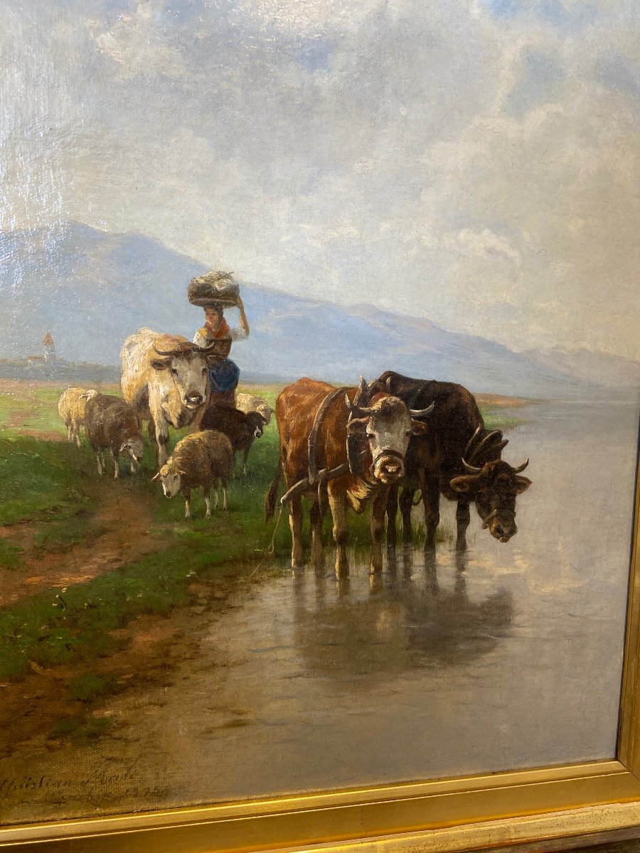 Christian Friedrich Mali (1832 Darthuizen/utrecht - 1906 München) Signed "cattle Herd"-photo-4