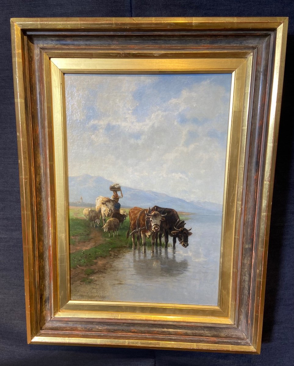 Christian Friedrich Mali (1832 Darthuizen/utrecht - 1906 München) Signed "cattle Herd"