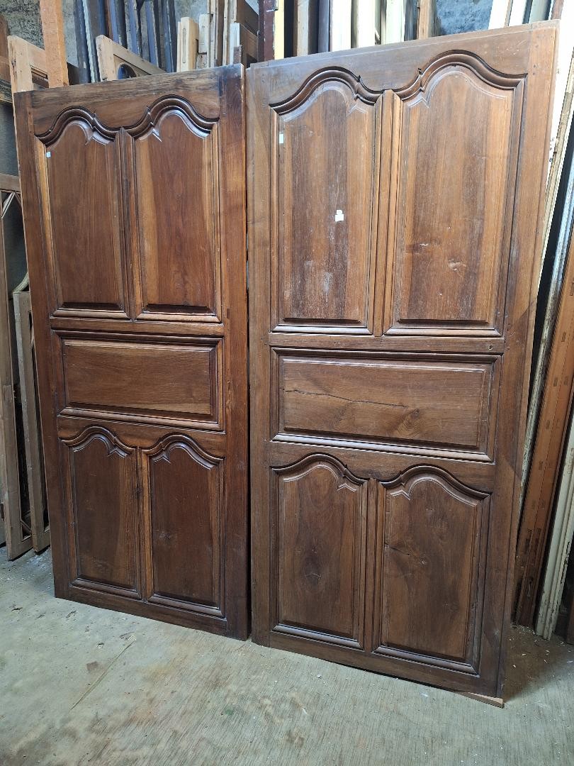 2 Rare Identical Louis XV Doors In Walnut, Interesting And Original, Scrolled Moldings