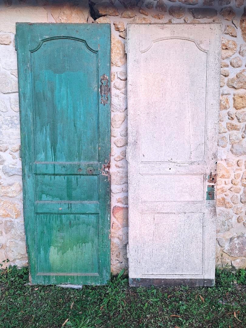 2 Identical Louis XIV Doors In Oak 18th Century Old Bordeaux Woodwork Decoration -photo-2