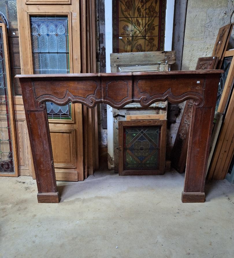 Manteau De Cheminée En Bois Louis XV Chêne Fronton Galbé 18ème Siècle Décoration Boiseries   