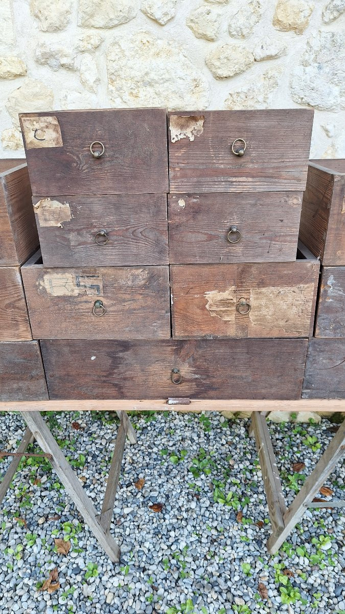 Lot Of Antique Drawers, Trade Furniture, Pharmacy Counter, Hospital, Dispensary, Military Decor-photo-2