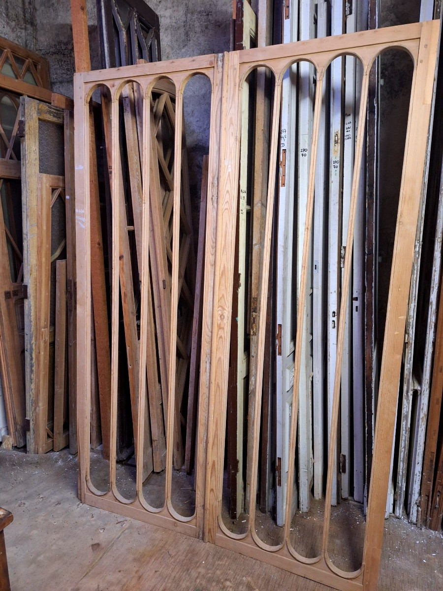 Pair Of Stripped Windows, Glass Partition, Room Divider, Decorative Woodwork, Doors   