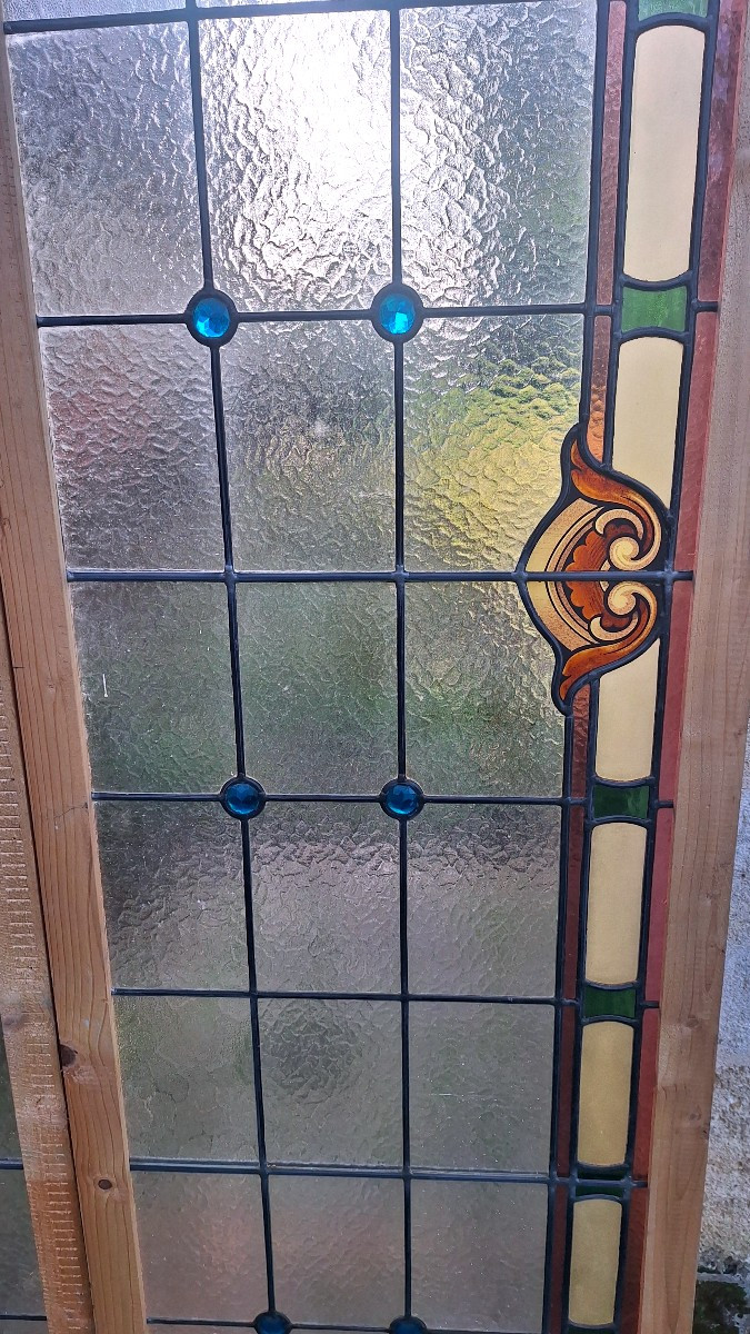 Pair Of Art Deco Stained Glass Windows For A Veranda, Winter Garden, Boutique Hotel, Room Divider, Or Wood Paneling-photo-2