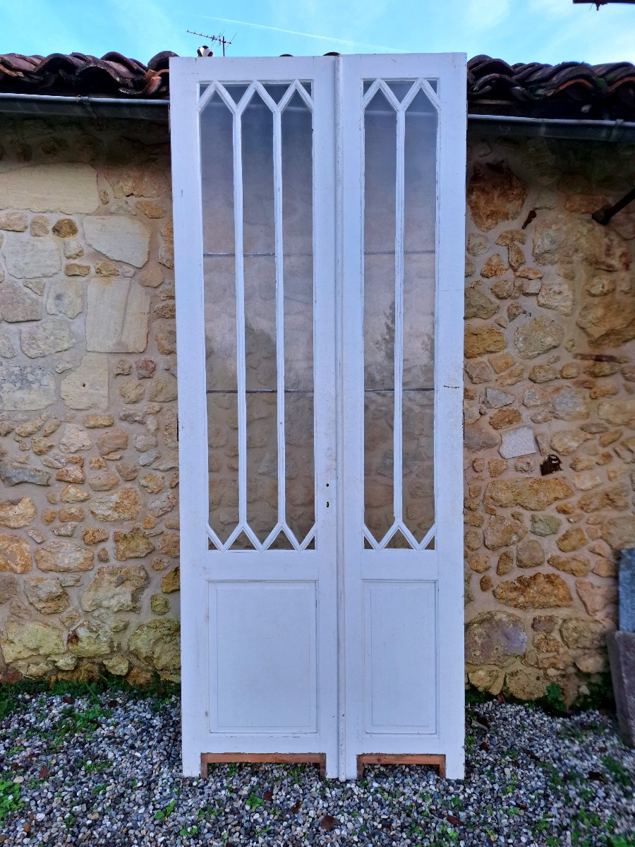 Pair Of Asymmetrical Glass Doors, 270x110 Cm, Room Divider, Winter Garden, Woodwork