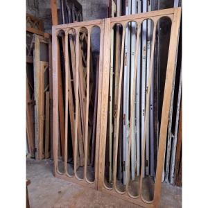 Pair Of Stripped Windows, Glass Partition, Room Divider, Decorative Woodwork, Doors   