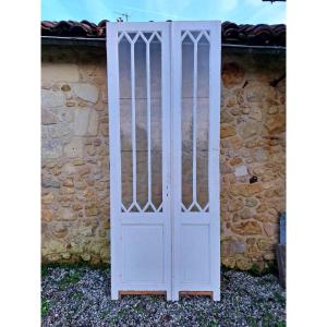 Pair Of Asymmetrical Glass Doors, 270x110 Cm, Room Divider, Winter Garden, Woodwork