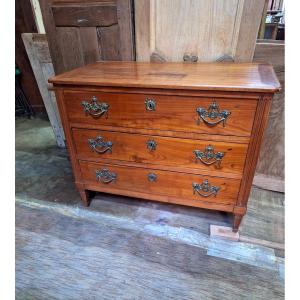 Commode Louis XVI en Merisier Poignées à Médaillons Clé d'origine Décoration 