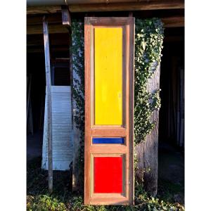 Original 3-panel Door, Painted And Stripped, For Use As A Closet, Wardrobe, Or Decorative Woodwork.