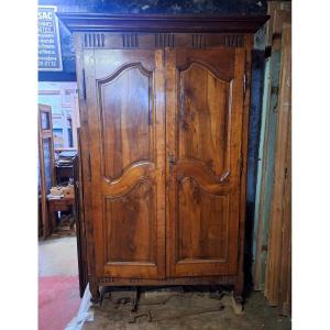 Small Louis XV Walnut Cupboard With Louis XVI Fluting 2.25 Meters High
