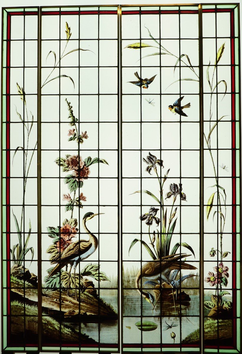 Stained Glass - Herons, Tits And Dragonfly