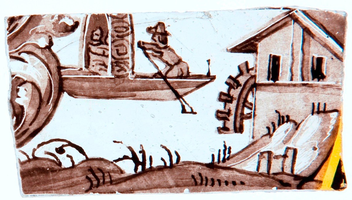 Vitrail - Vitraux - Barque près d’un moulin