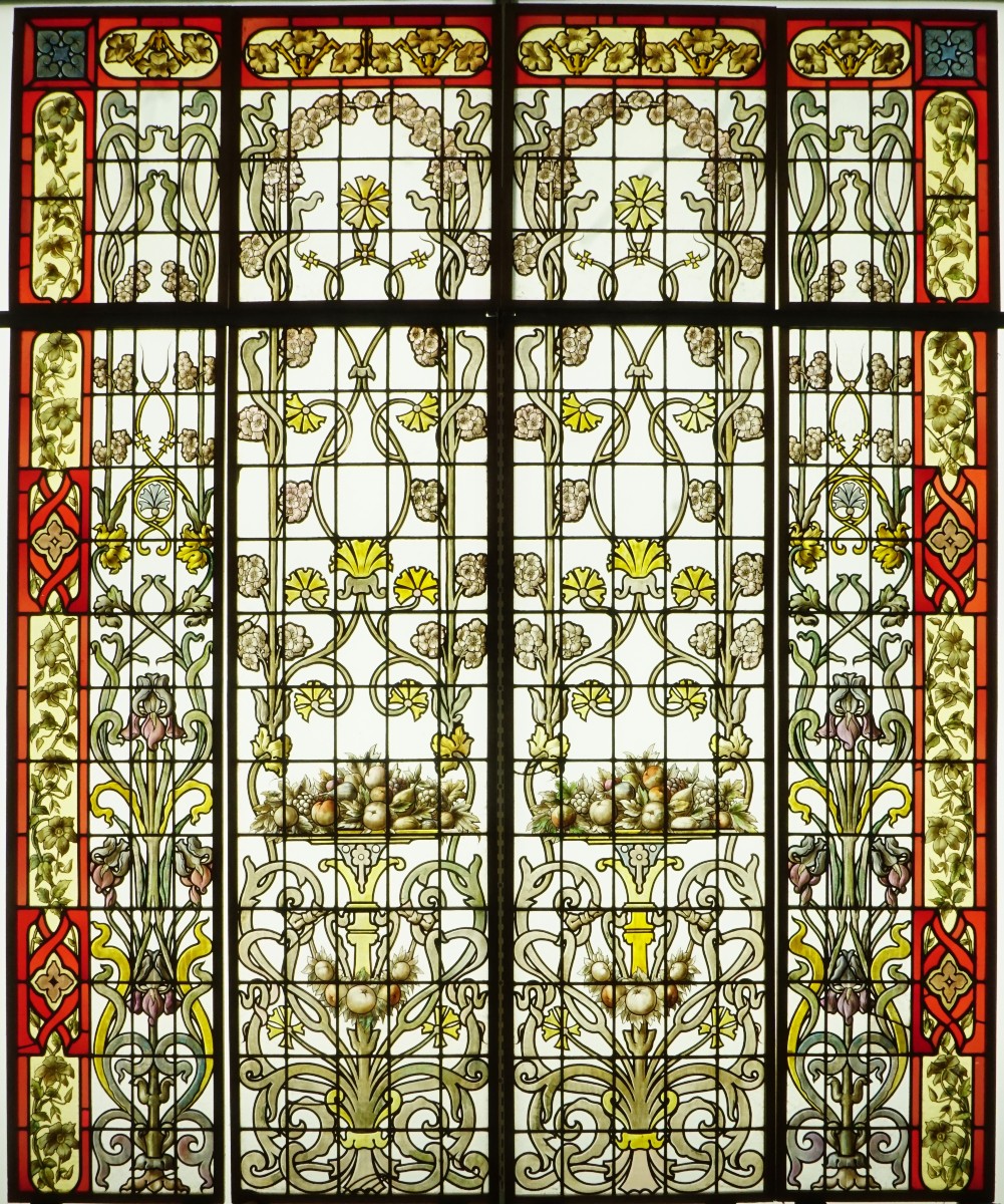 Vitrail - Vitraux - Corbeilles De Fruits Et Volutes Fleuries