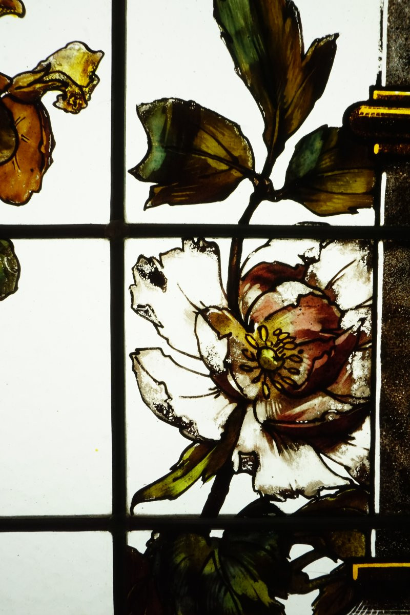 Stained Glass Window - Peony And Nasturtiums Between Two Pillars-photo-2