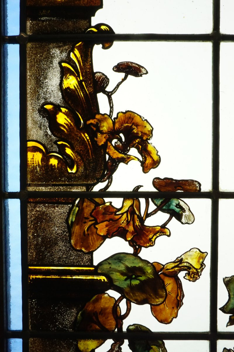 Stained Glass Window - Peony And Nasturtiums Between Two Pillars-photo-3