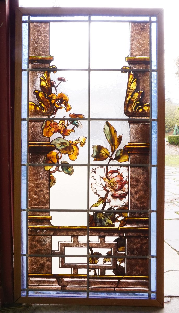 Stained Glass Window - Peony And Nasturtiums Between Two Pillars-photo-4
