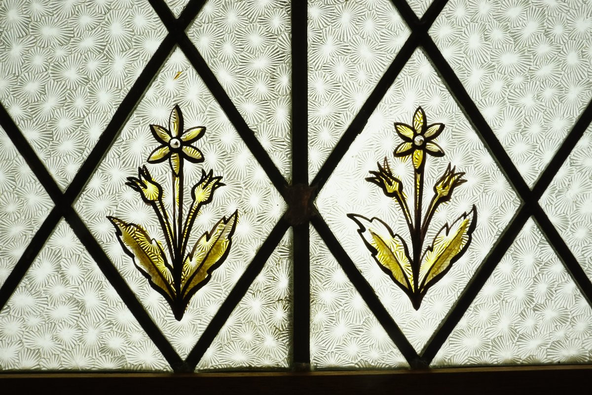 Stained Glass - Stained Glass Windows - Transom With Blue Enamel Decorations-photo-3