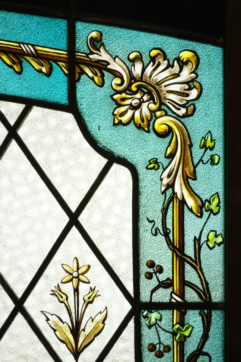 Stained Glass - Stained Glass Windows - Transom With Blue Enamel Decorations-photo-4