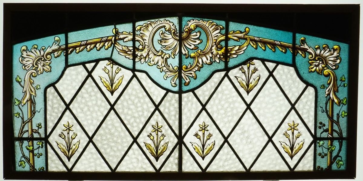 Stained Glass - Stained Glass Windows - Transom With Blue Enamel Decorations