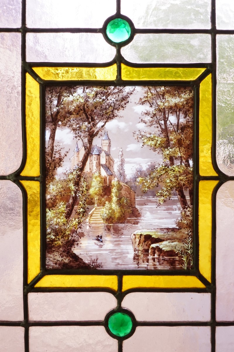 Vitrail - Vitraux - Vitrerie aux médaillons champêtres-photo-2