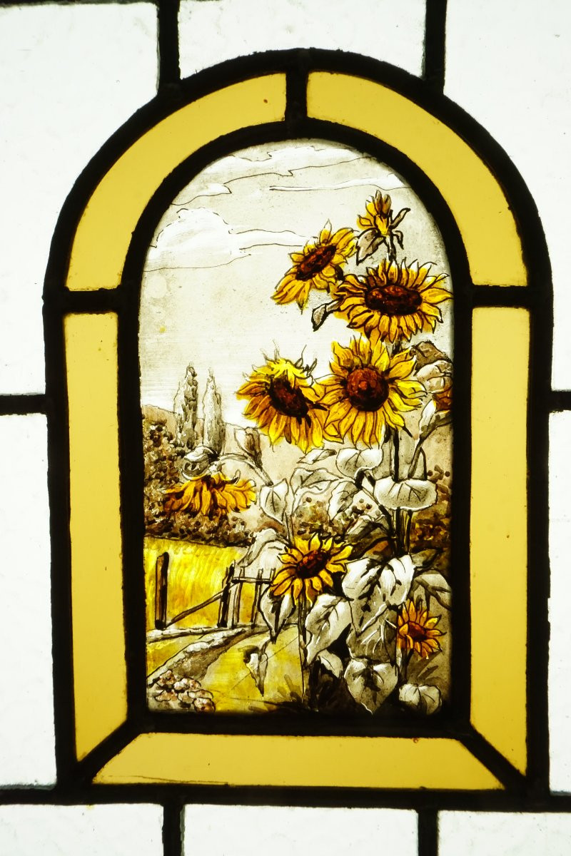 Vitrail - Stained Glass - Hollyhocks And Sunflowers-photo-3