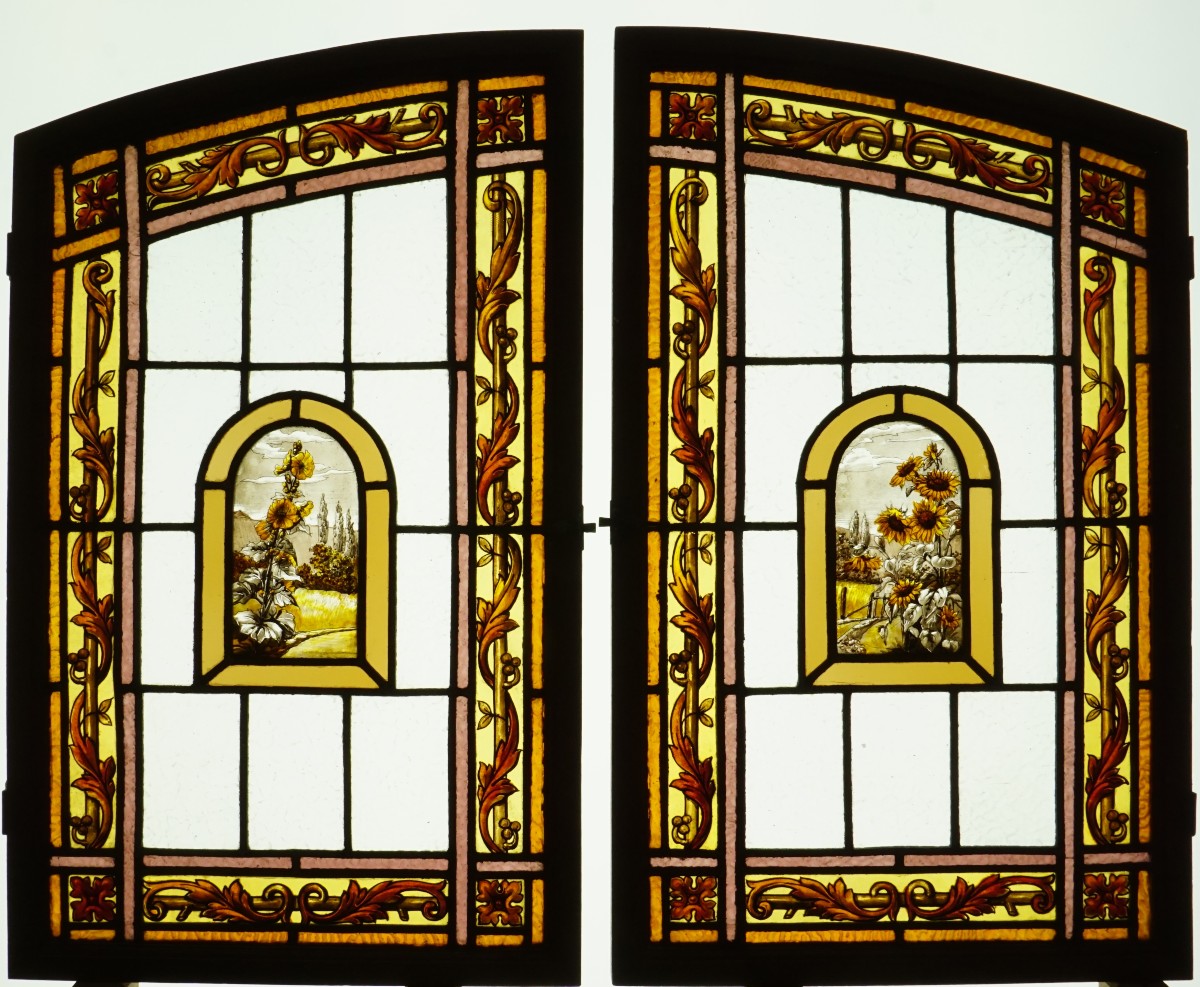 Vitrail - Stained Glass - Hollyhocks And Sunflowers