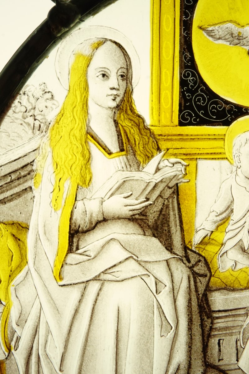 Vitrail - Rondel de Sainte Anne avec Marie et l'enfant Jésus, d'esprit 16ème-photo-3