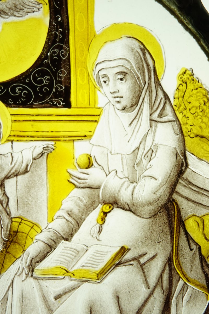 Vitrail - Rondel de Sainte Anne avec Marie et l'enfant Jésus, d'esprit 16ème-photo-4