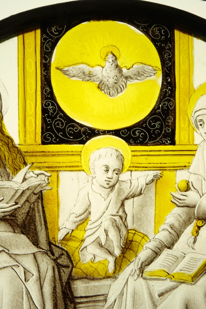 Vitrail - Rondel de Sainte Anne avec Marie et l'enfant Jésus, d'esprit 16ème-photo-1
