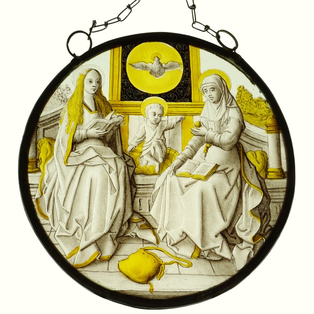 Vitrail - Rondel de Sainte Anne avec Marie et l'enfant Jésus, d'esprit 16ème