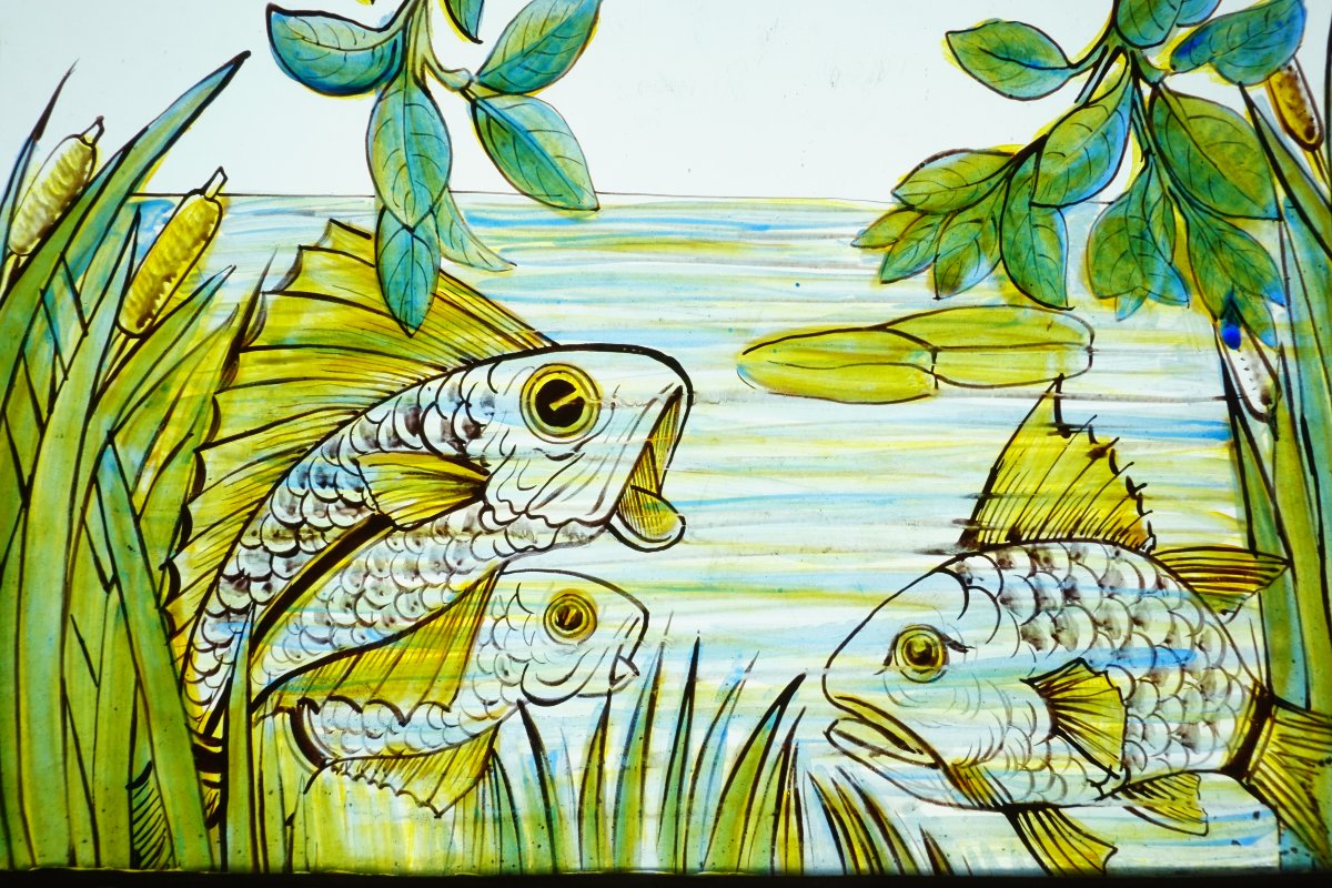 Vitraux - Vitrail aux carpes et pommier-photo-2