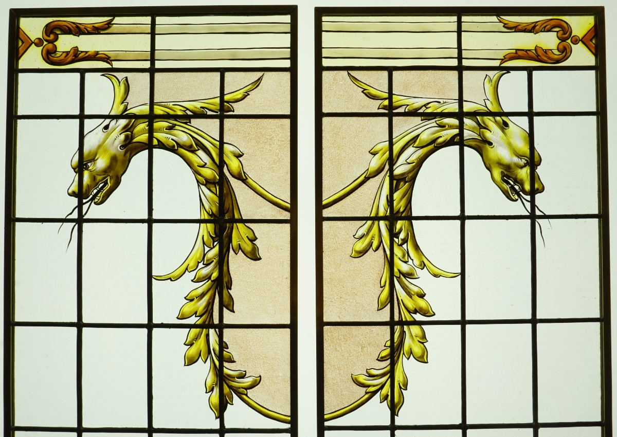 Vitrail - Vitraux aux décors de chimères néo-Renaissance-photo-3