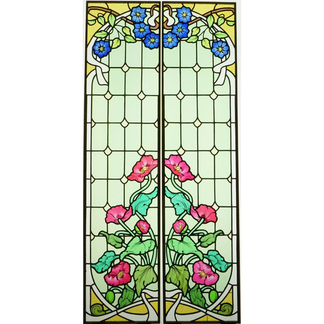 Vitrail - Vitraux Art Nouveaux aux clématites et aux pavots