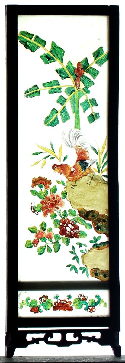 Panneaux de paravent de table asiatique peints sous verre-photo-2