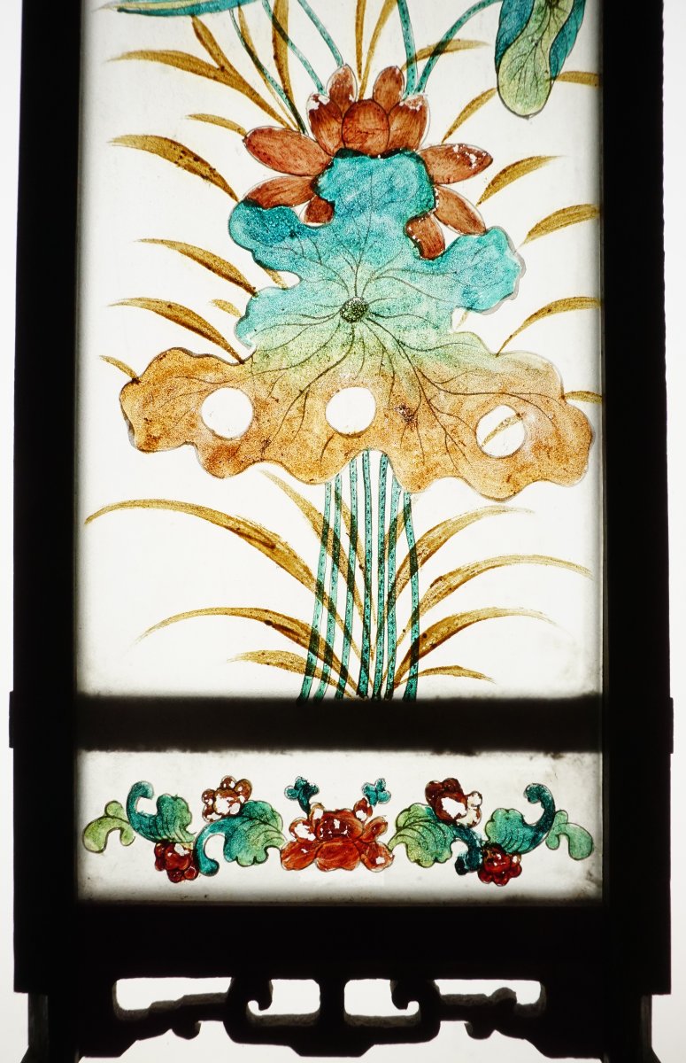 Panneaux de paravent de table asiatique peints sous verre-photo-4
