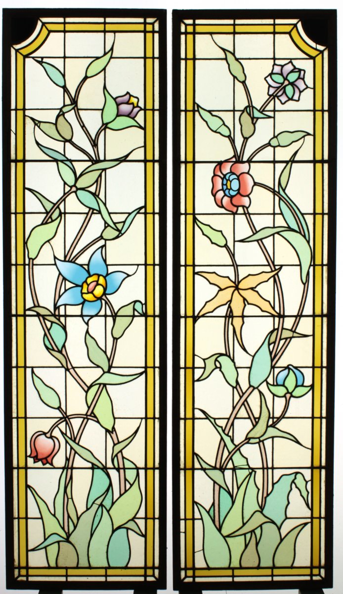 Stained Glass - Blue And Red Flowers