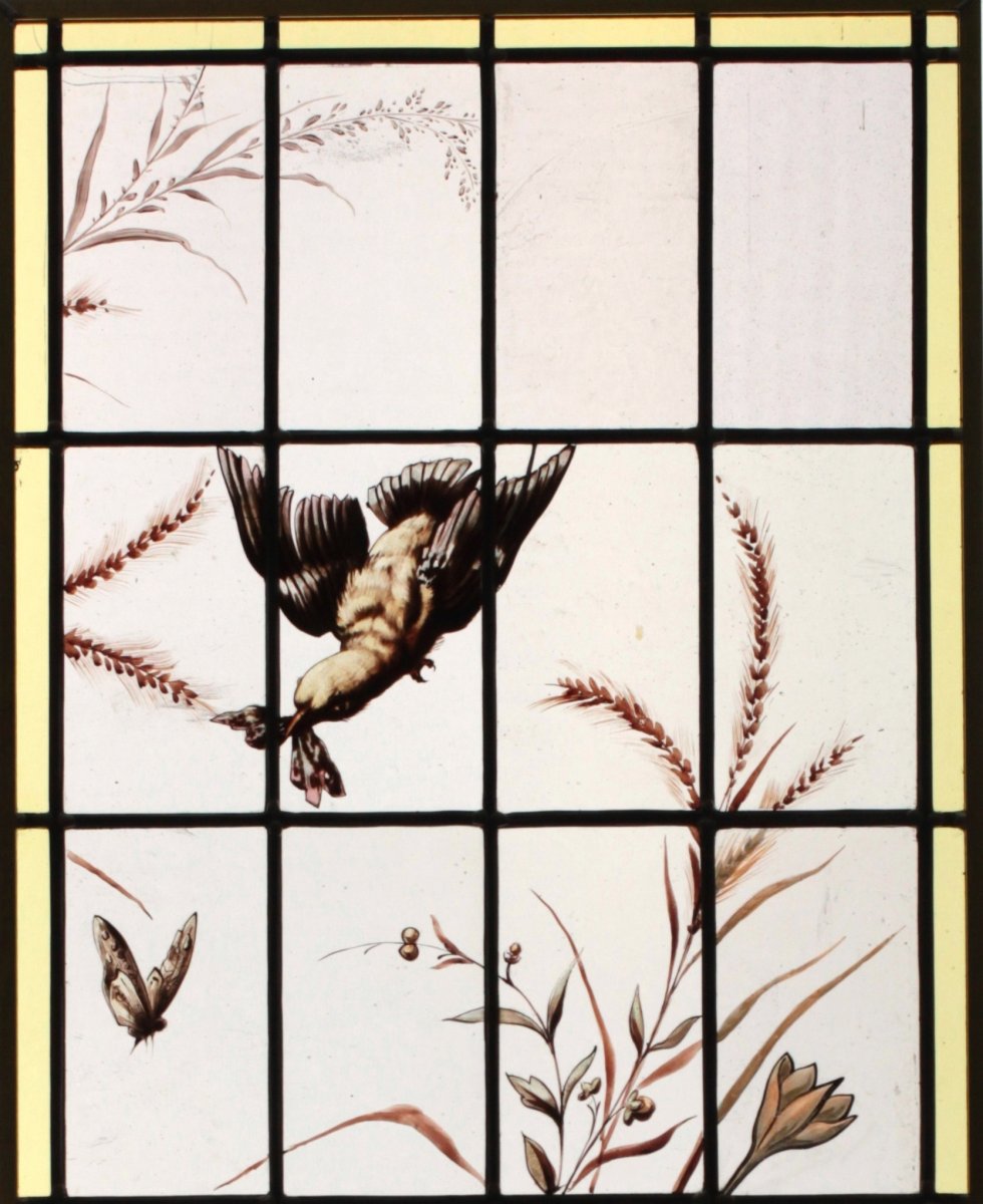 Stained Glass -  Bird, Buterfly And Flowers-photo-1