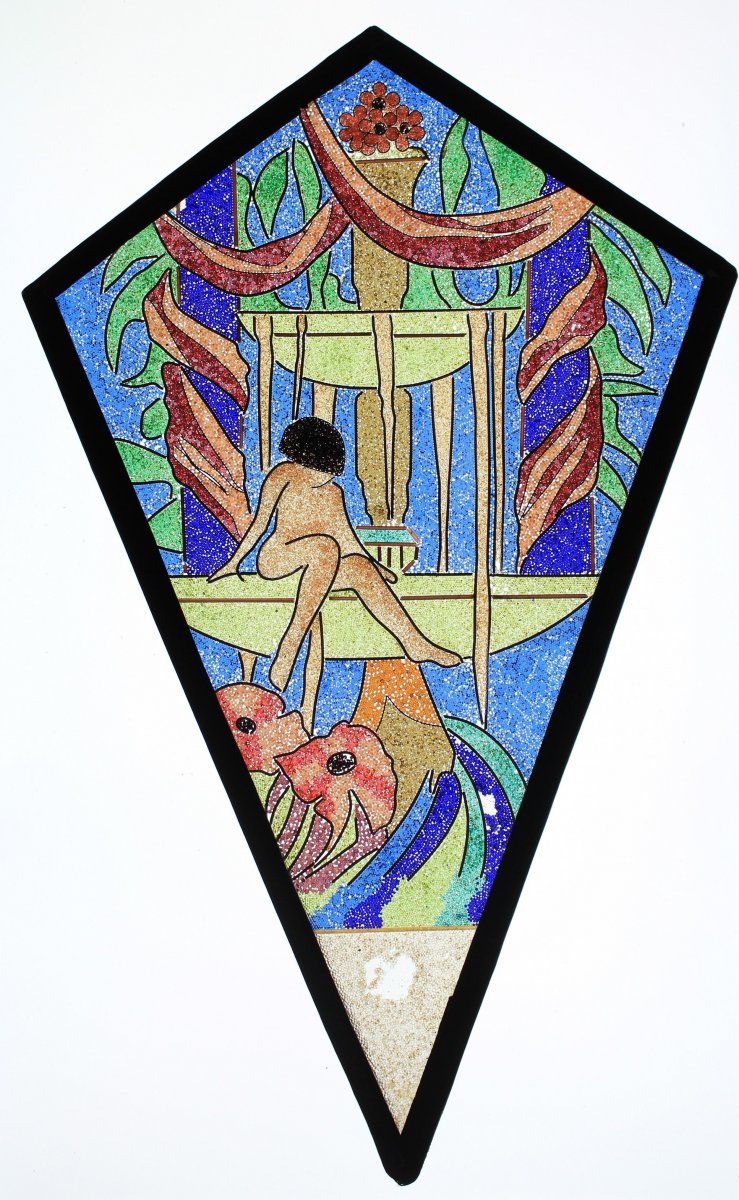 Stained Glass -  Woman Sitting On A Fountain