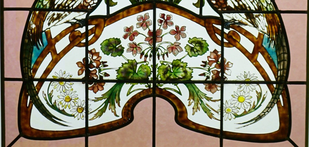 Stained Glass - Pheasants In A Flower Decor-photo-3