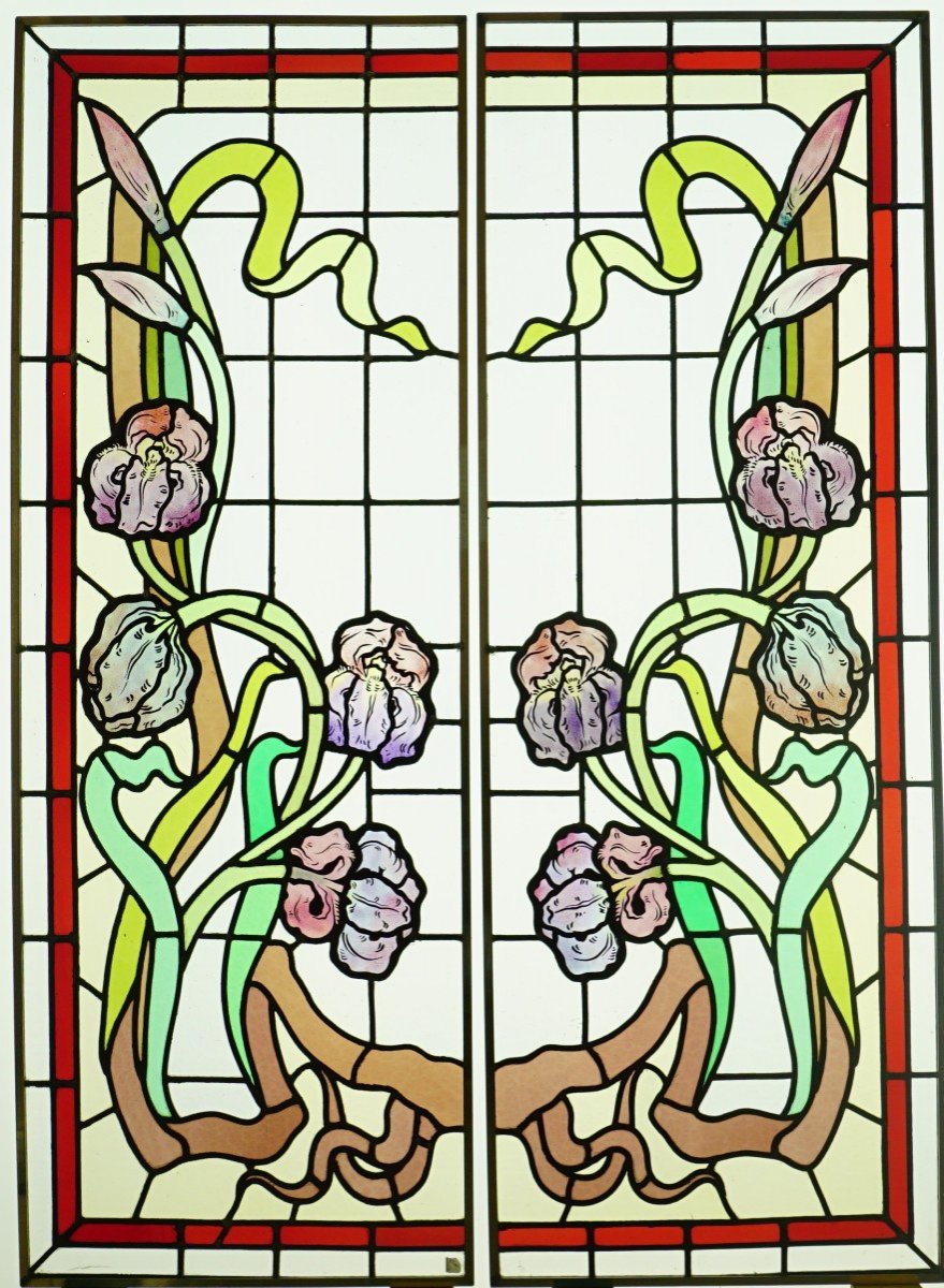 Vitrail - Vitraux - Art Nouveau Aux Iris