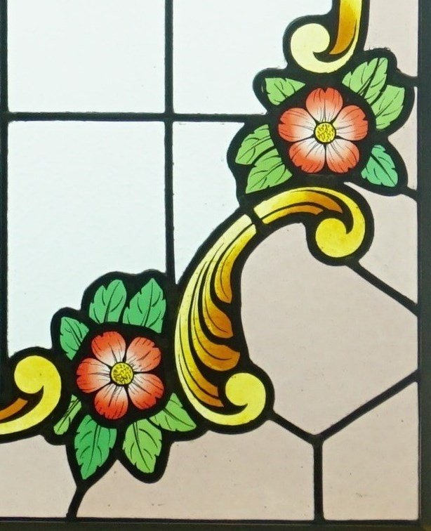 Vitrail - Vitraux - Décor aux fleurs rouges-photo-3