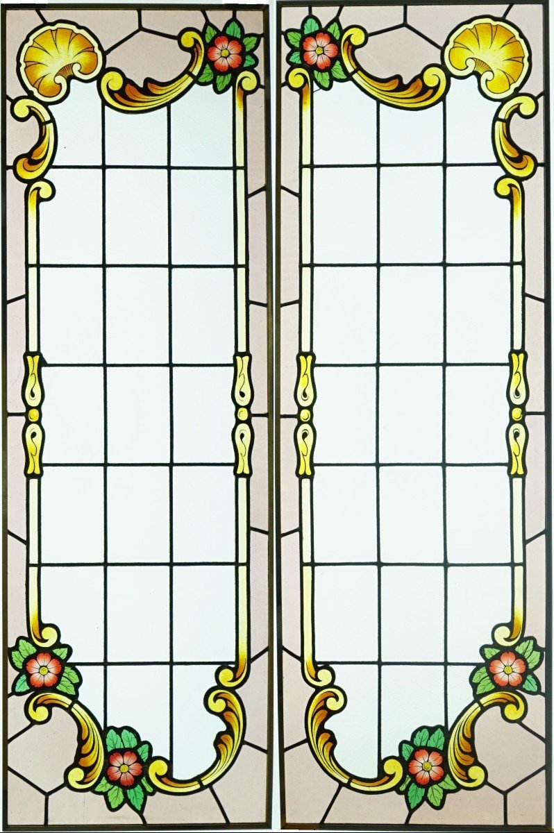 Vitrail - Vitraux - Décor aux fleurs rouges